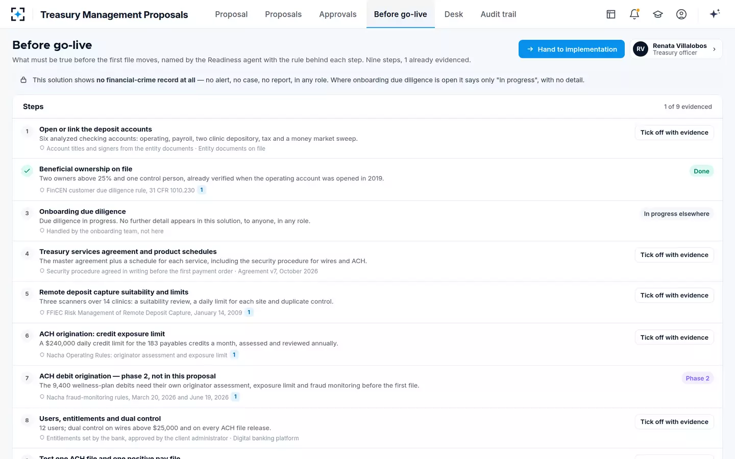 Treasury Management Proposals — Before go-live
