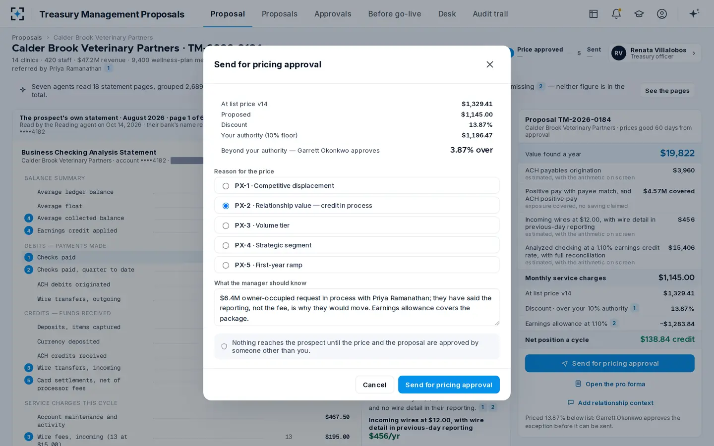 Treasury Management Proposals — Sent for pricing approval