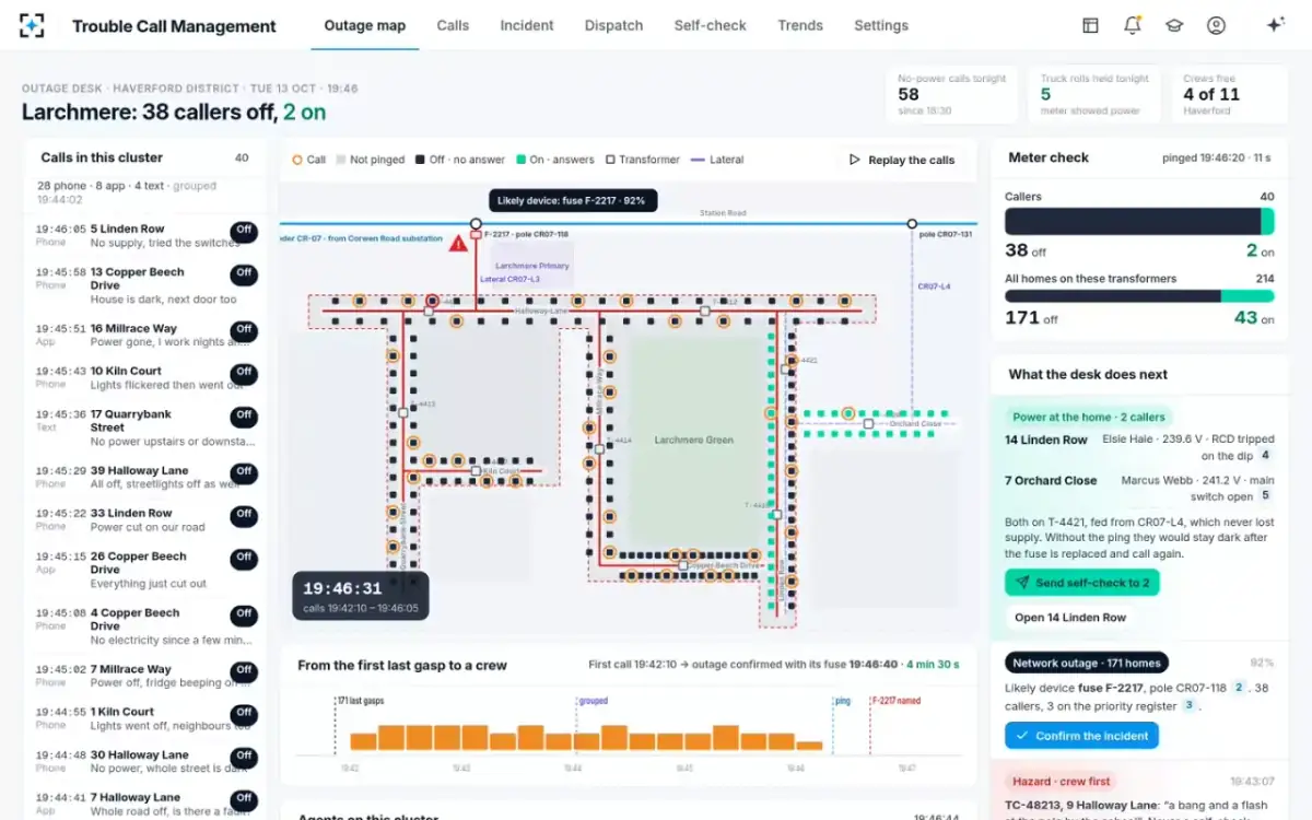 Trouble Call Management — The outage map after the ping