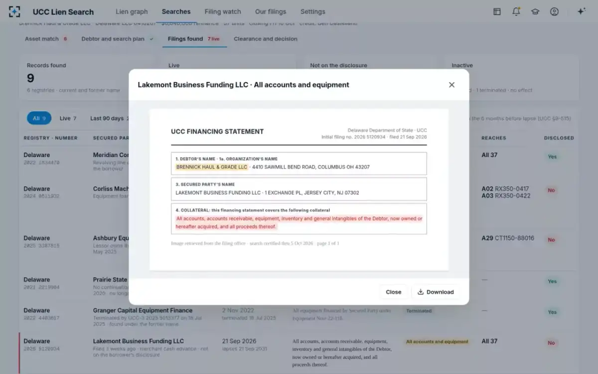 UCC Lien Search — The filing image