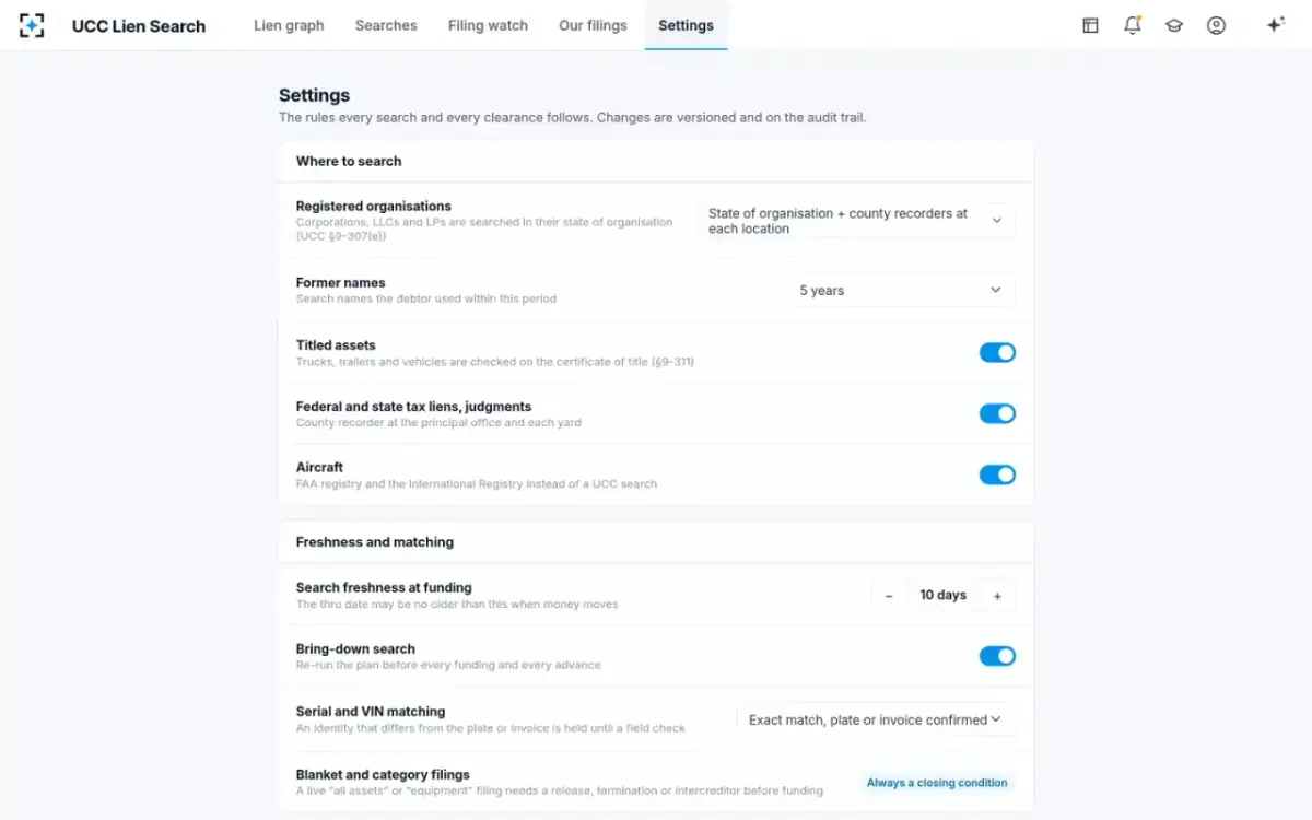 UCC Lien Search — Search rules