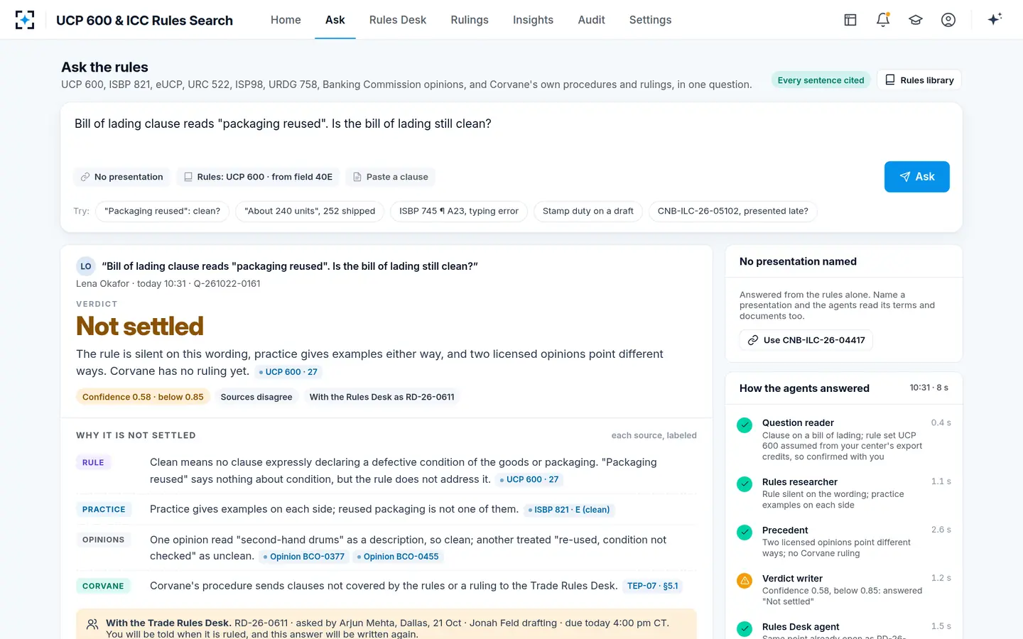 UCP 600 & ICC Rules Search — When the sources disagree, it says "Not settled"