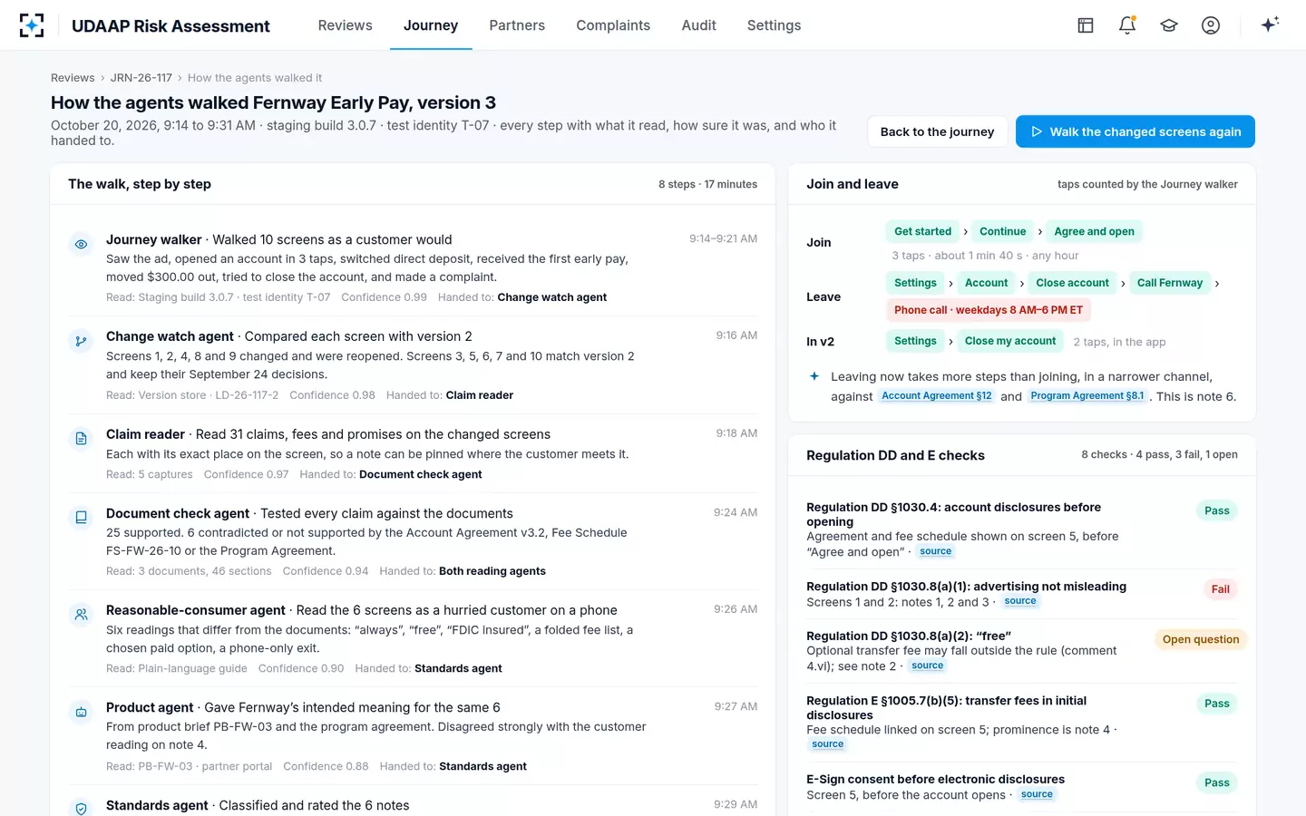 UDAAP Risk Assessment — How the agents walked the journey, step by step