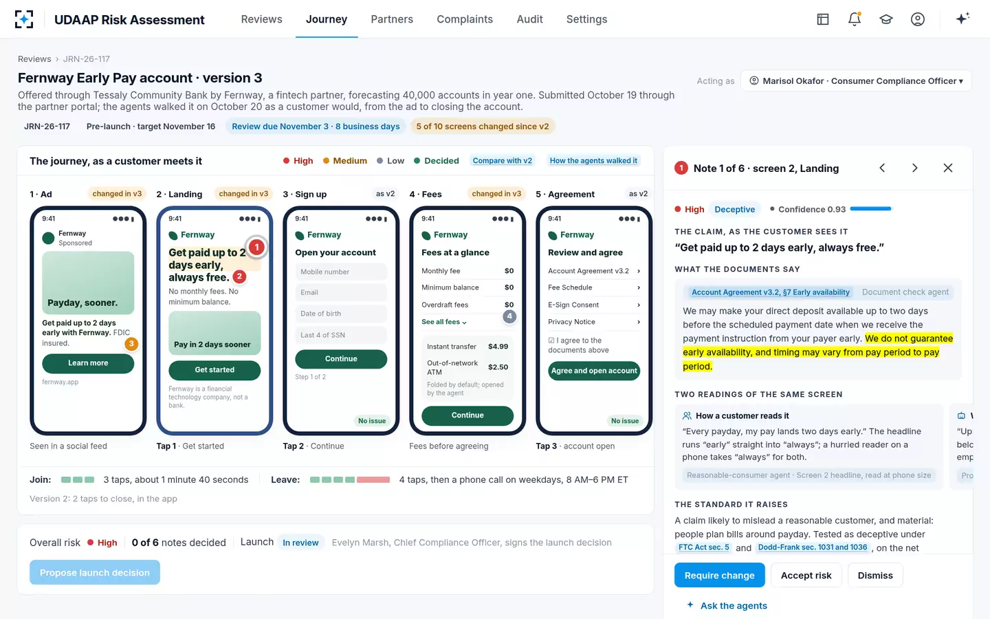 UDAAP Risk Assessment — Two readings of one screen: how a customer reads it, and what the partner means