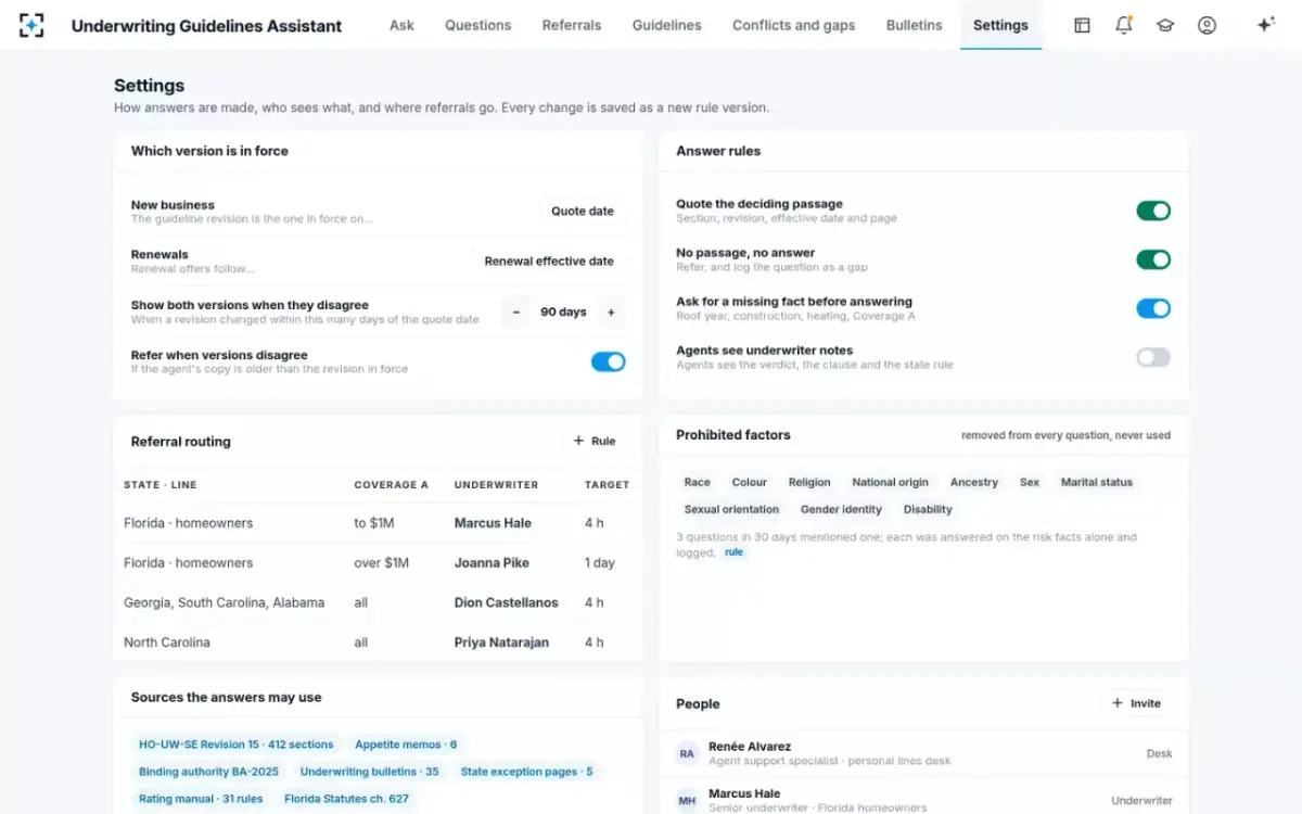 Underwriting Guidelines Assistant — Settings