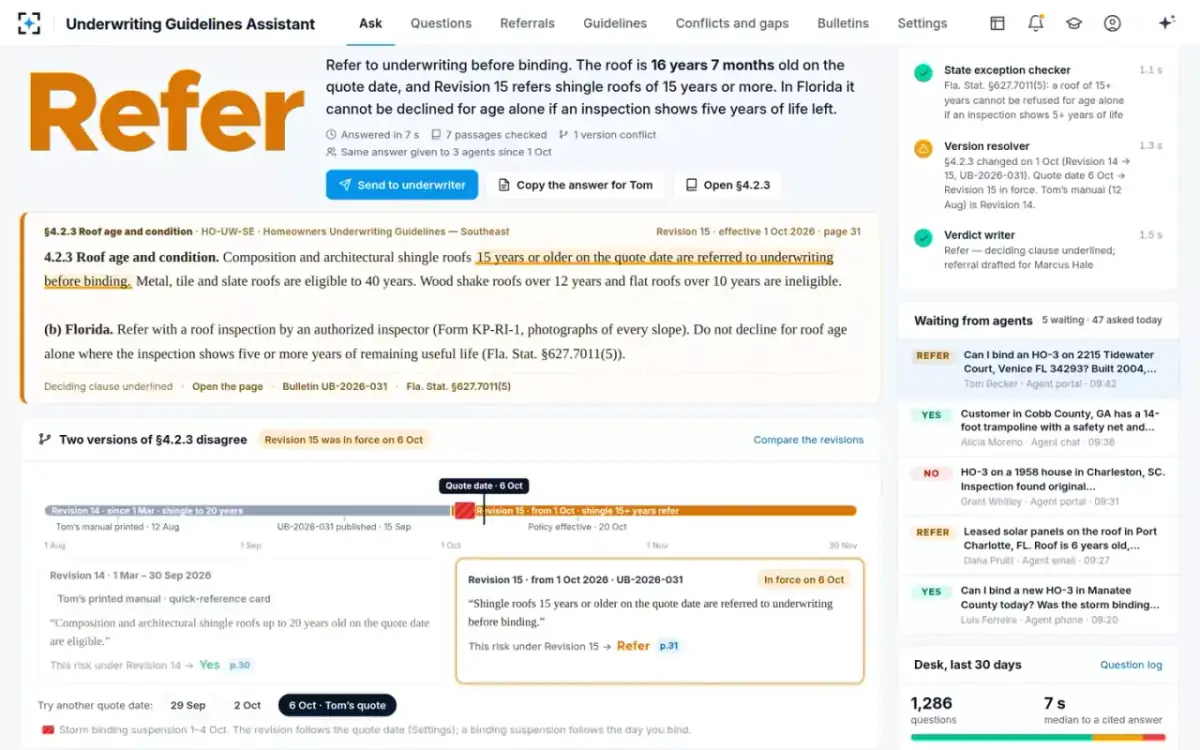 Underwriting Guidelines Assistant — Two versions, one quote date