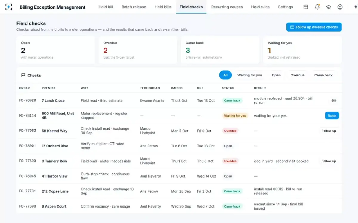 Billing Exception Management — Field checks
