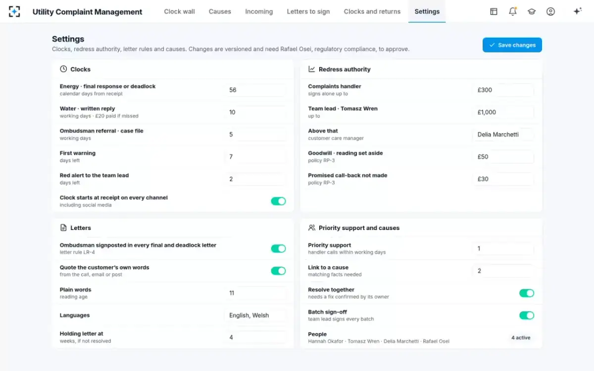 Utility Complaint Management — Your rules