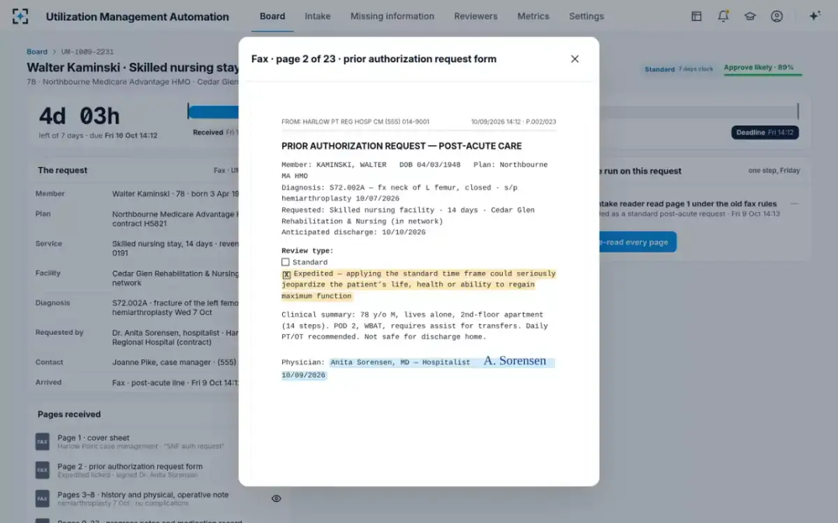Utilization Management Automation — Page 2 of the fax
