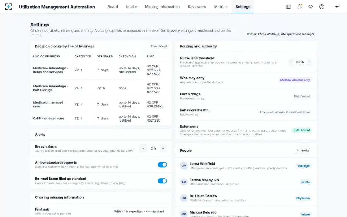 Utilization Management Automation — Settings