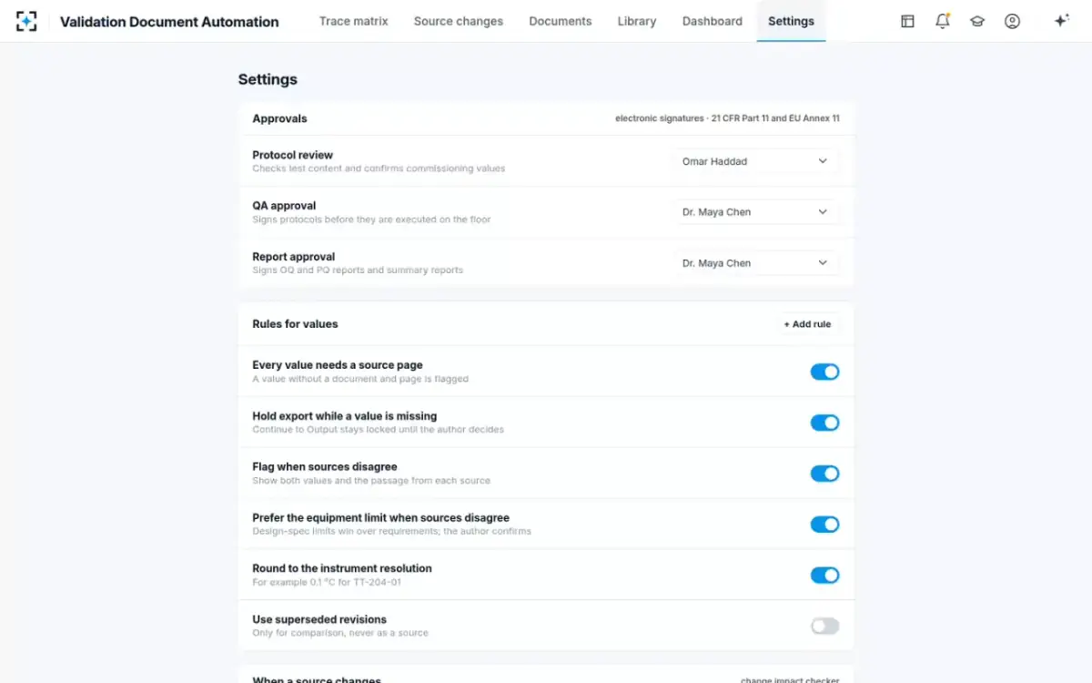 Validation Document Automation — Your rules