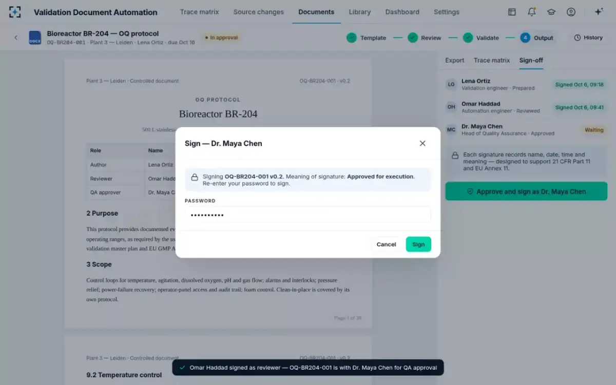 Validation Document Automation — Sign-off