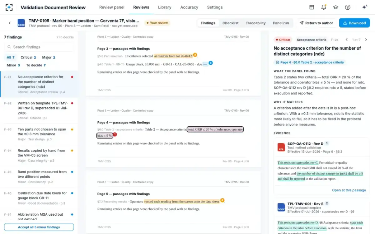 Validation Document Review — Markup and evidence