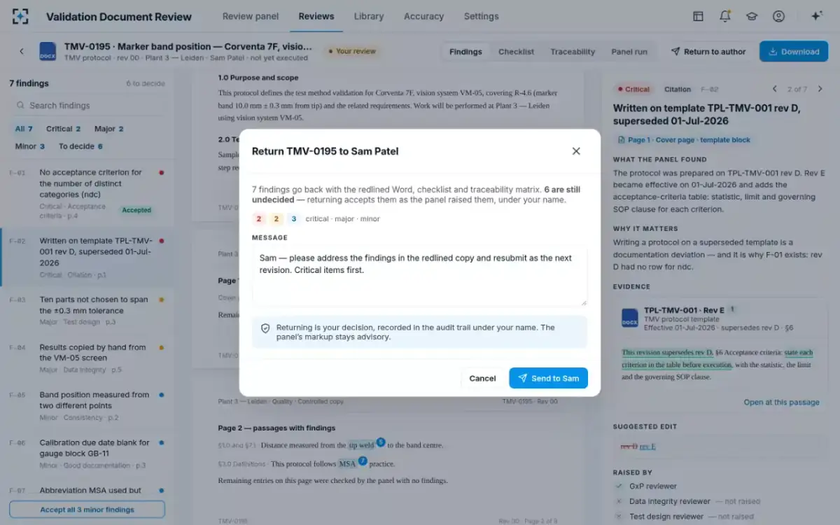 Validation Document Review — Return to the author