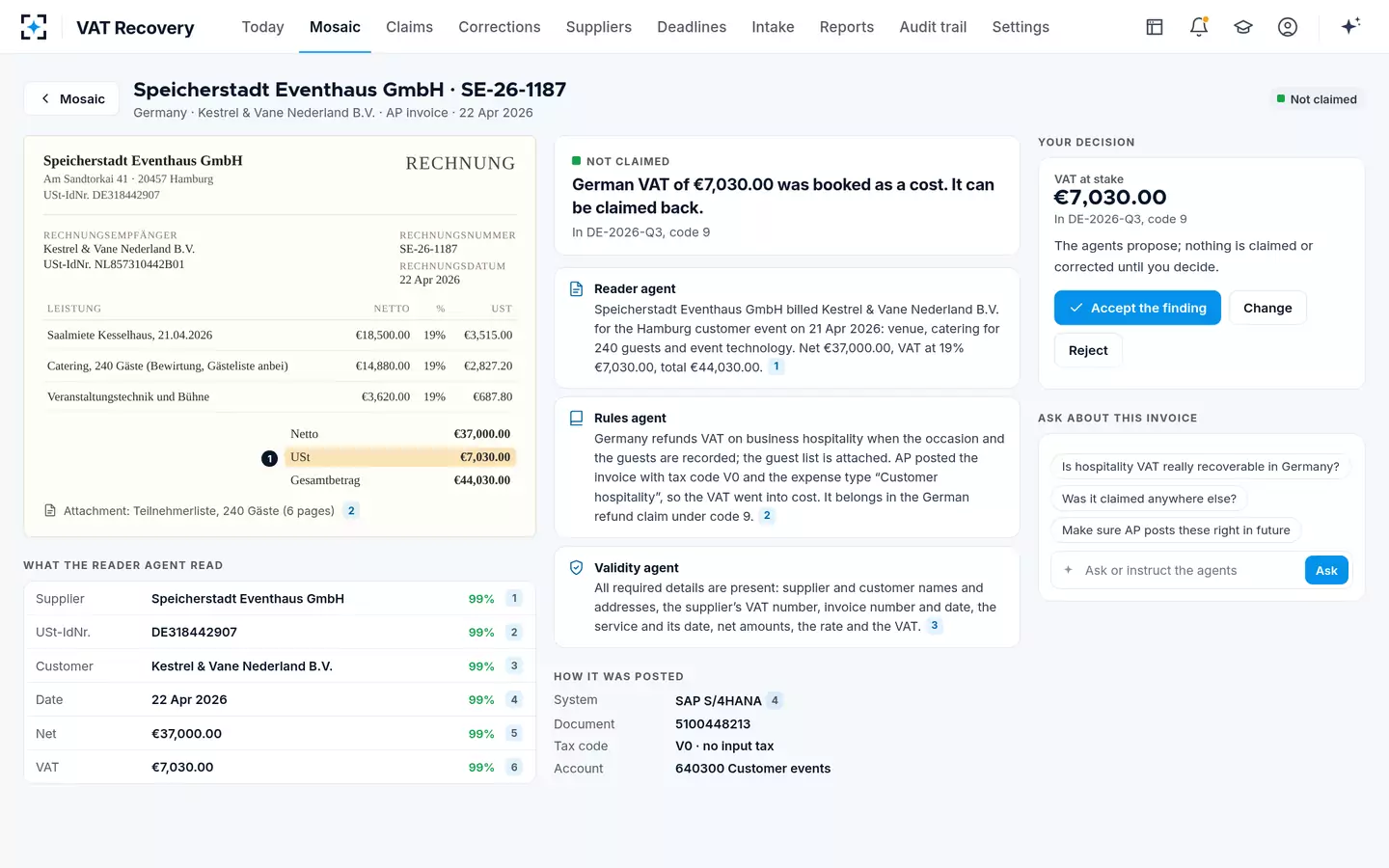VAT Recovery — One invoice, every field cited