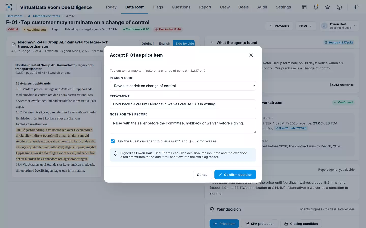 Virtual Data Room Due Diligence — The deal lead decides