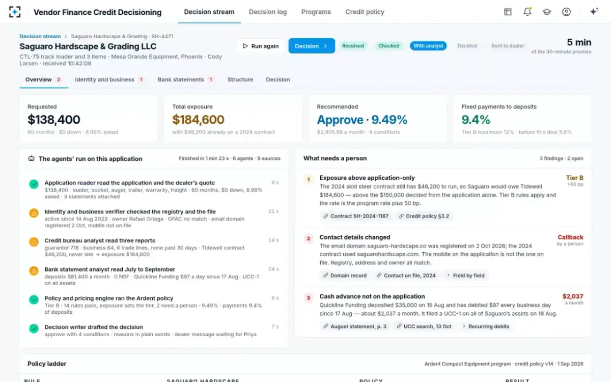 Vendor Finance Credit Decisioning — The application