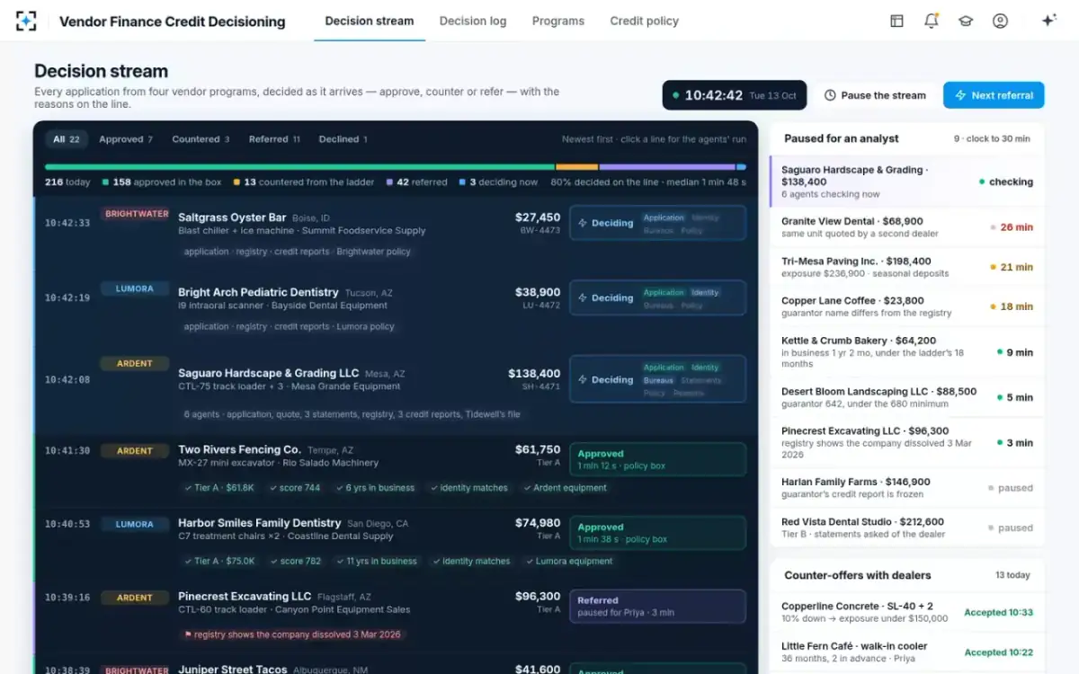 Vendor Finance Credit Decisioning — The decision stream