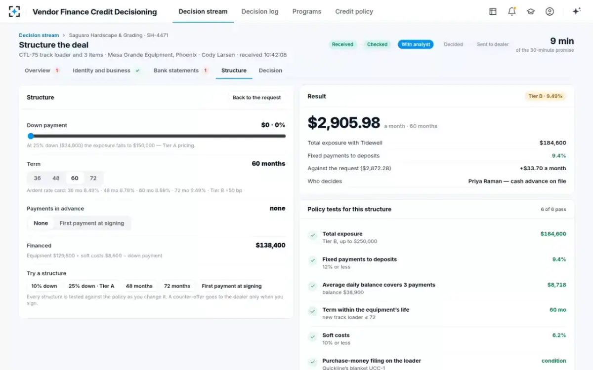 Vendor Finance Credit Decisioning — Structure the deal