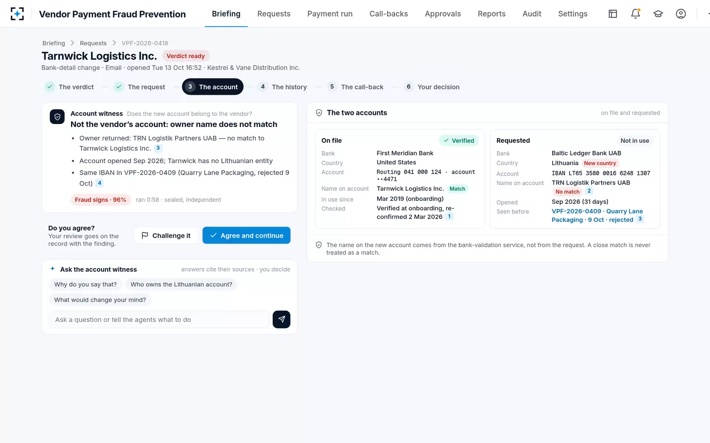 Vendor Payment Fraud Prevention — The two accounts