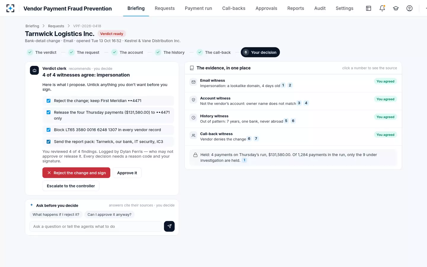 Vendor Payment Fraud Prevention — The decision