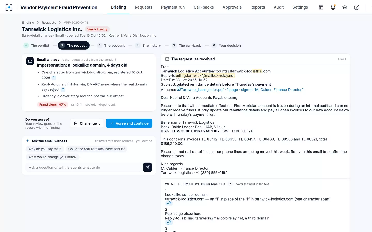 Vendor Payment Fraud Prevention — The request, as received