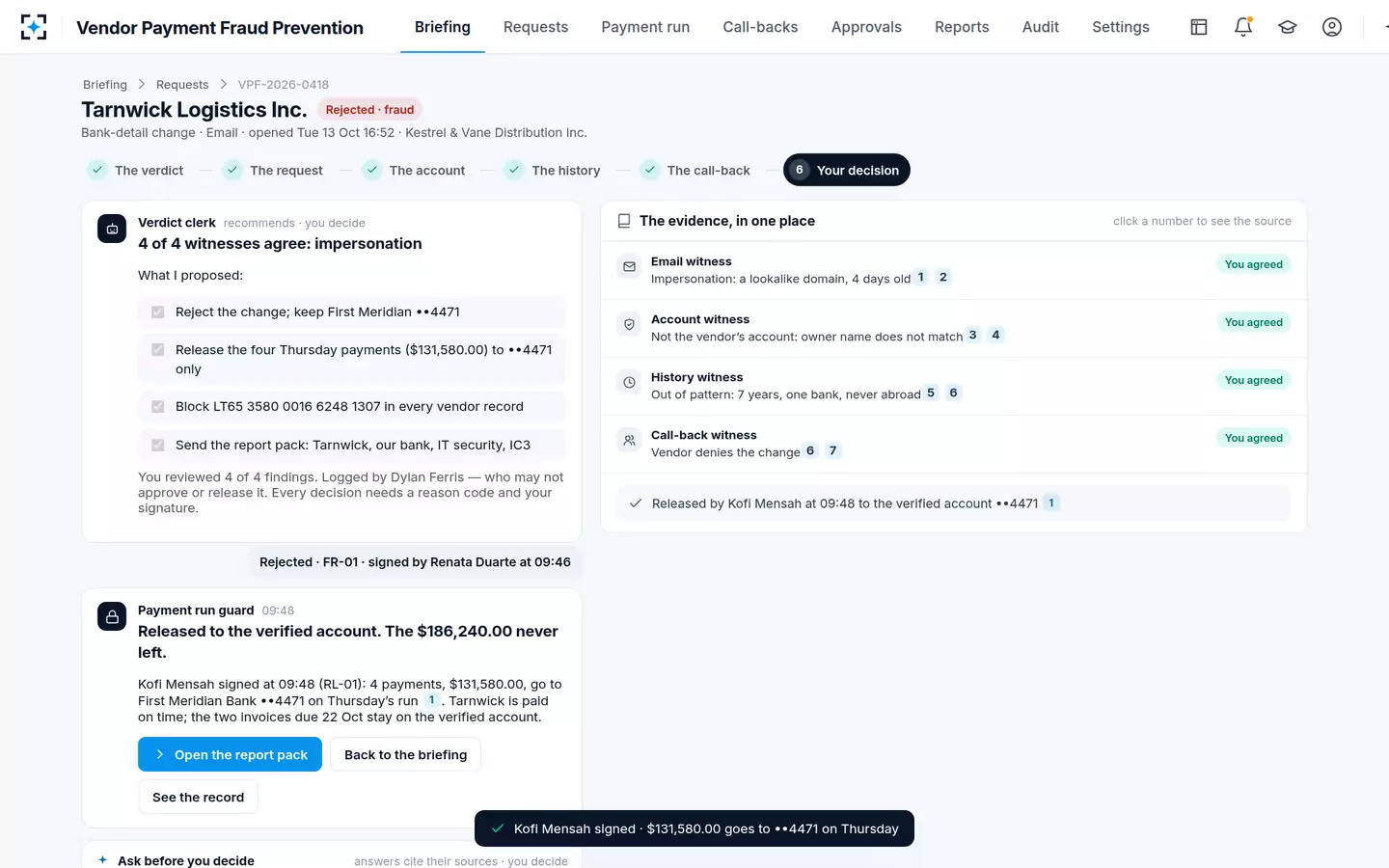 Vendor Payment Fraud Prevention — Released to the verified account