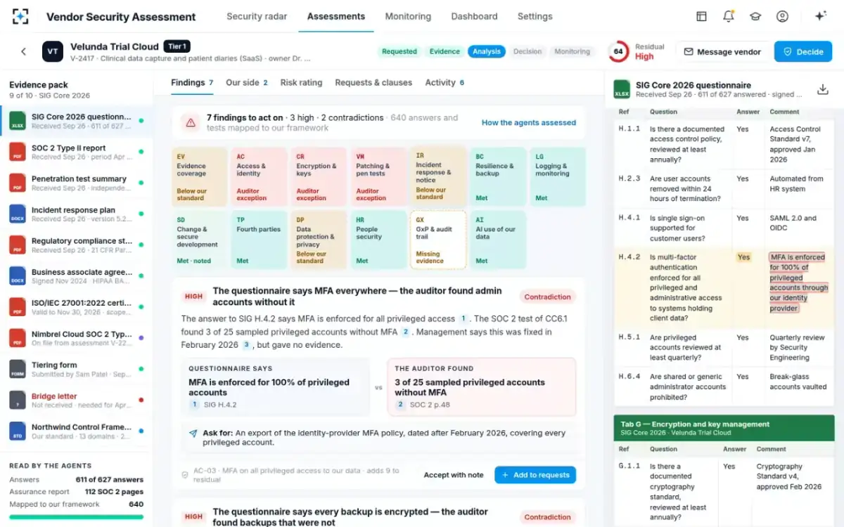 Vendor Security Assessment — Findings, side by side