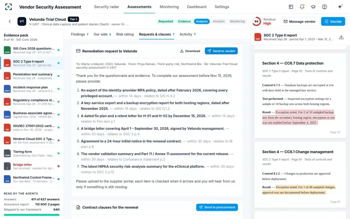 Vendor Security Assessment — Requests and clauses