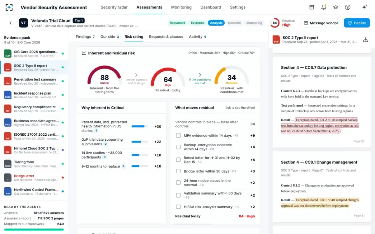 Vendor Security Assessment — Inherent and residual risk