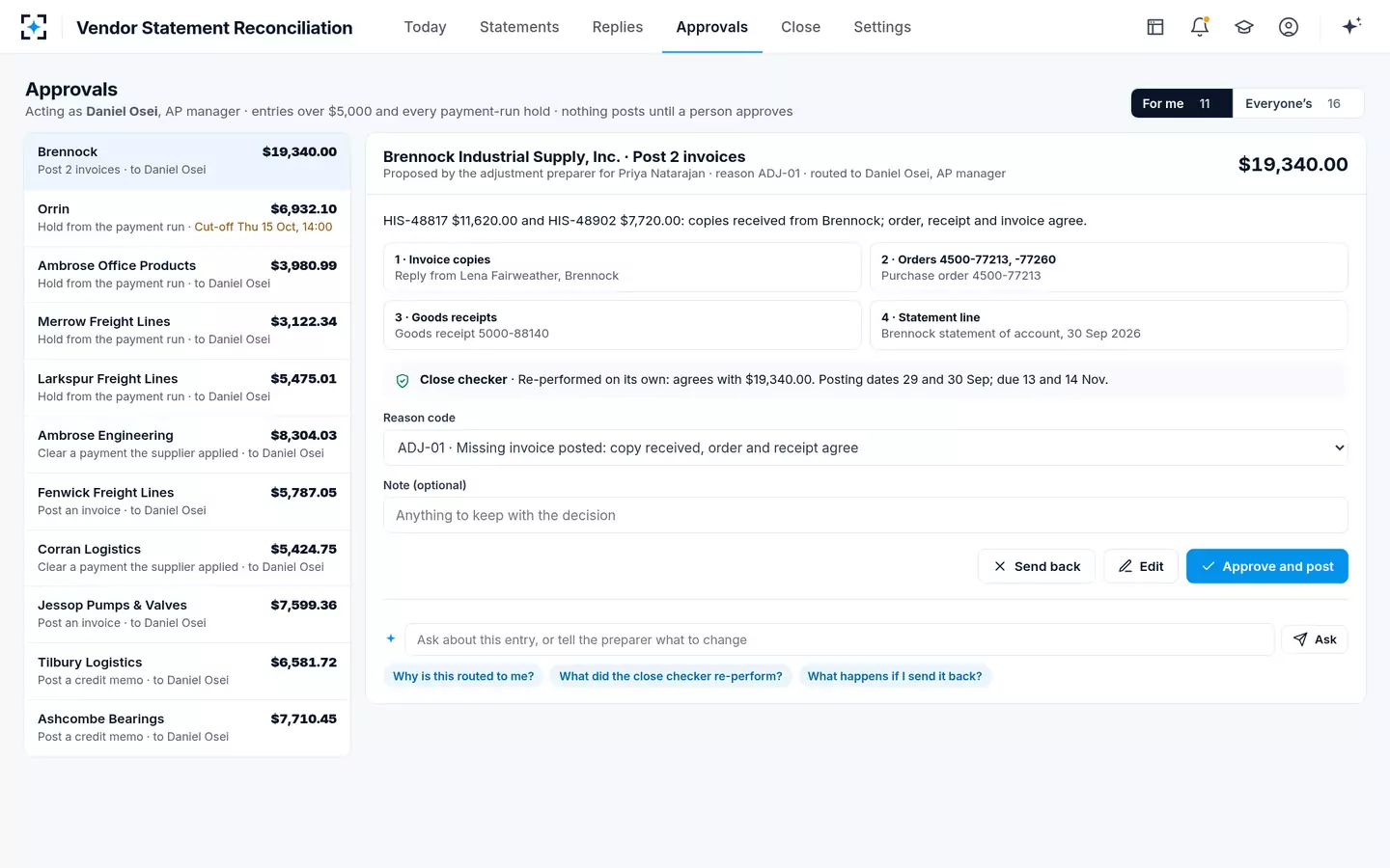 Vendor Statement Reconciliation — Approvals