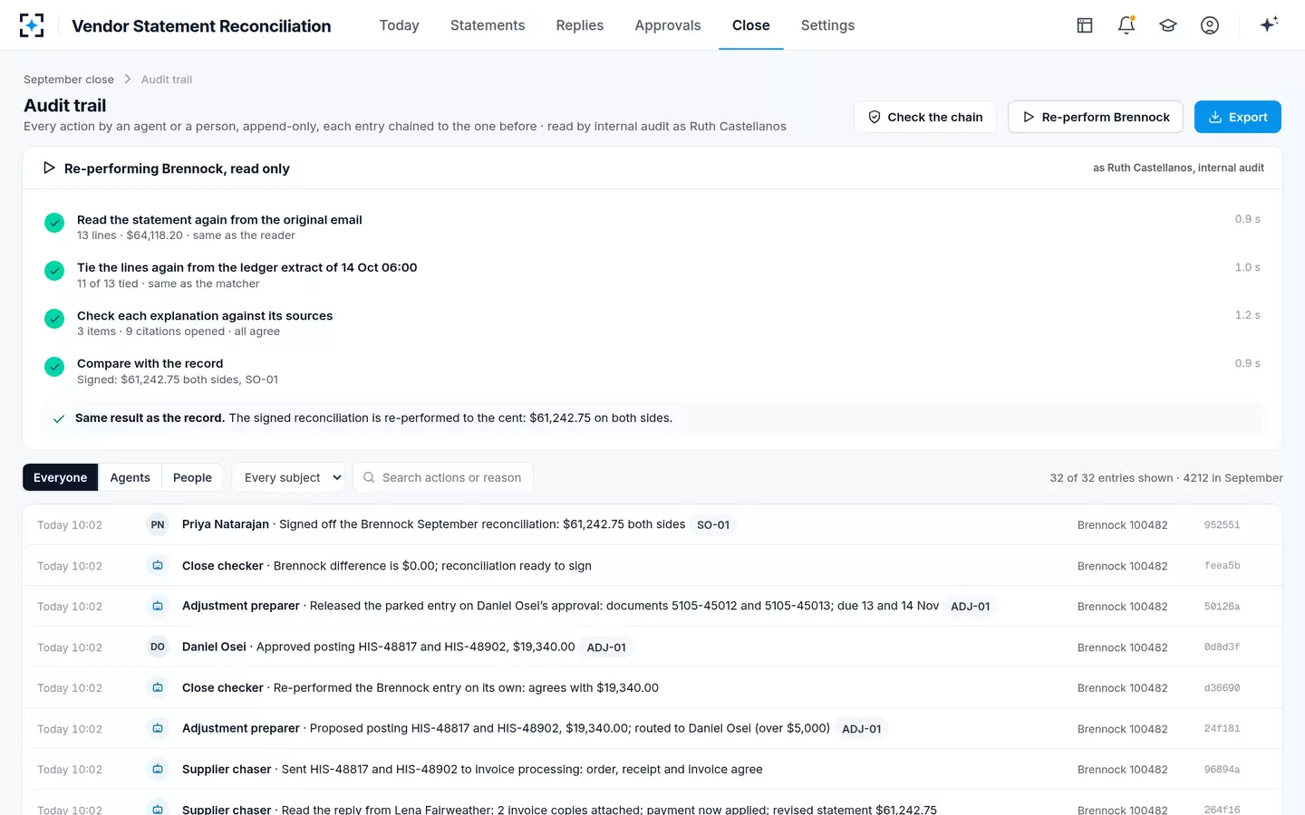 Vendor Statement Reconciliation — Audit trail and re-perform