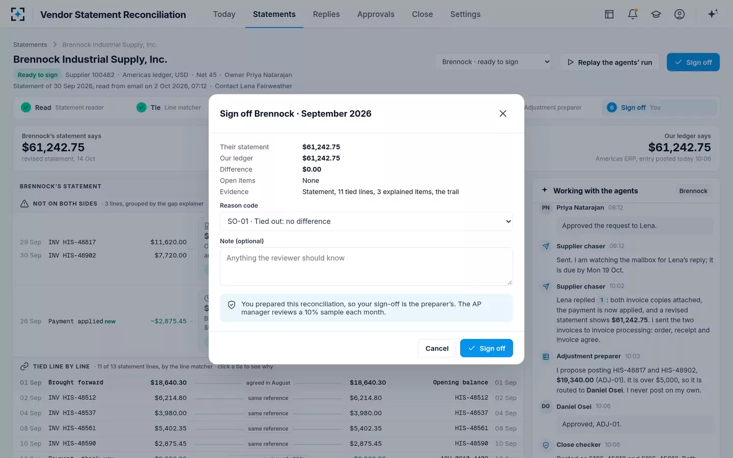 Vendor Statement Reconciliation — Sign off