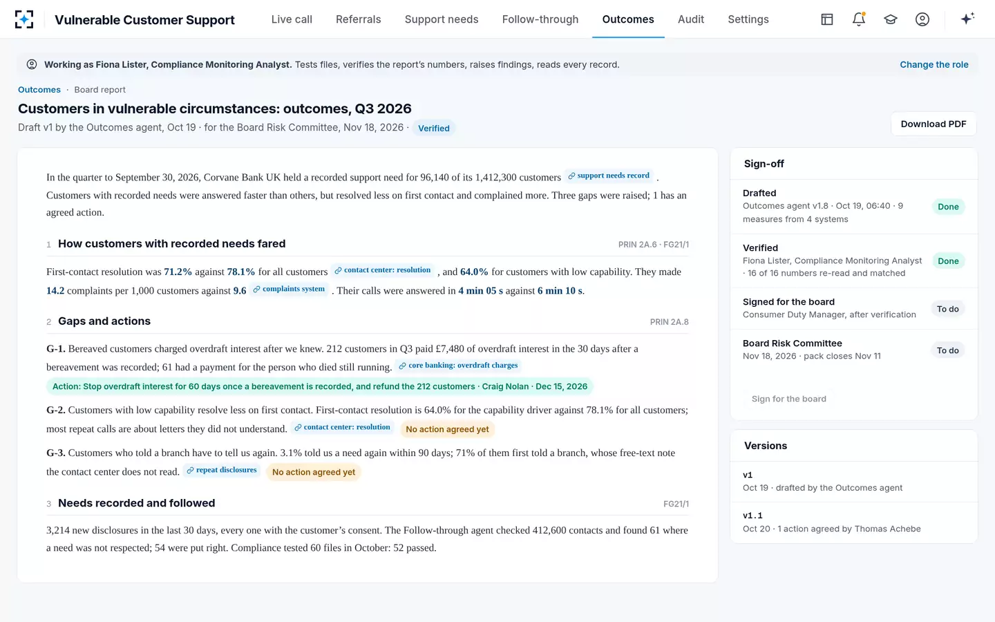 Vulnerable Customer Support — The board report