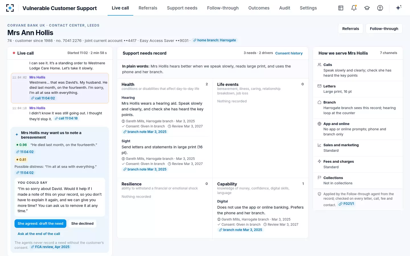 Vulnerable Customer Support — The live call
