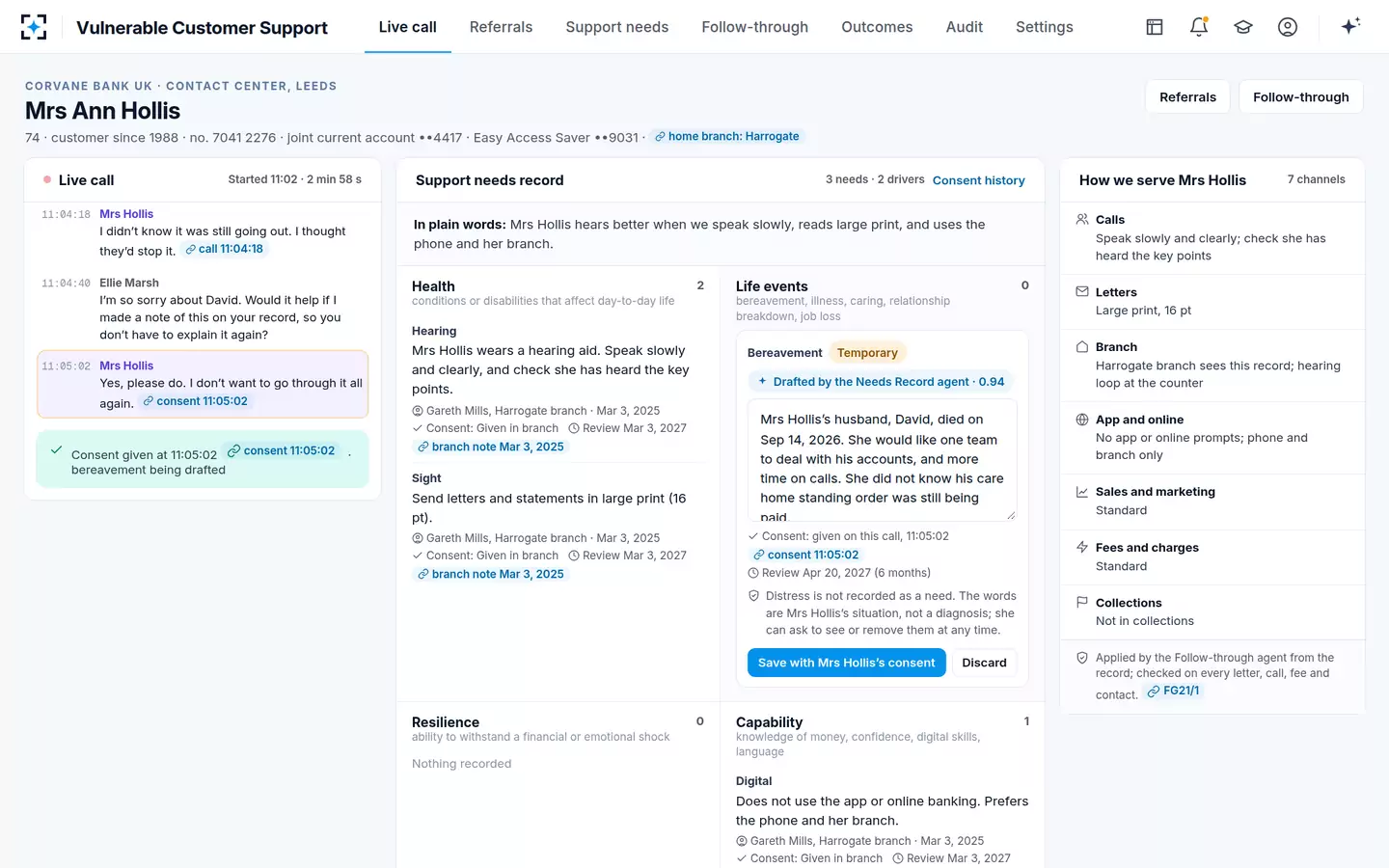 Vulnerable Customer Support — Consent, then the need