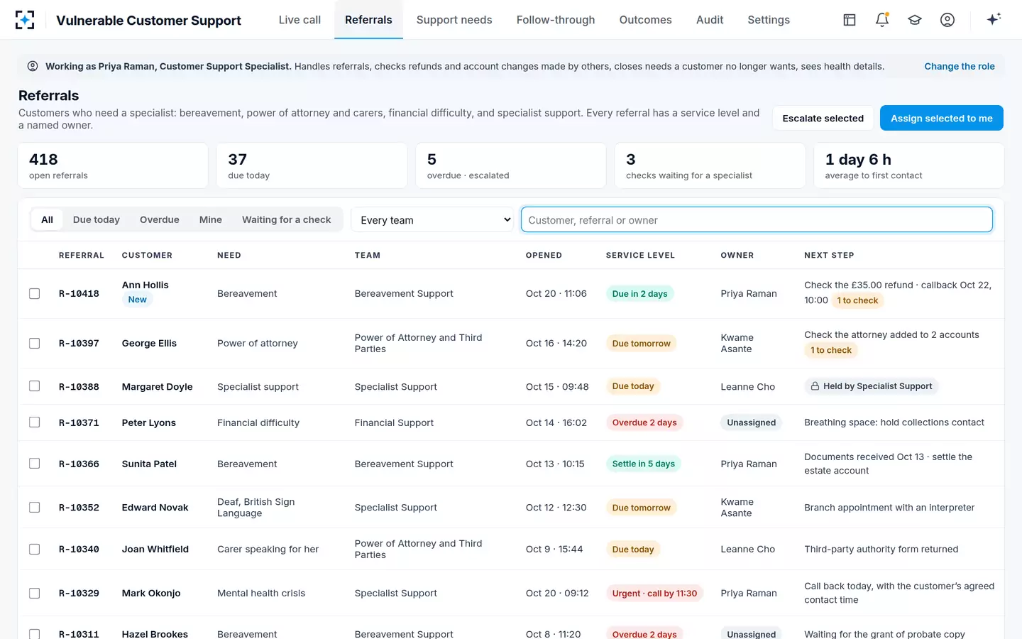 Vulnerable Customer Support — Specialist referrals