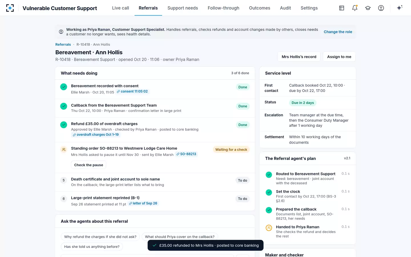 Vulnerable Customer Support — The specialist's check