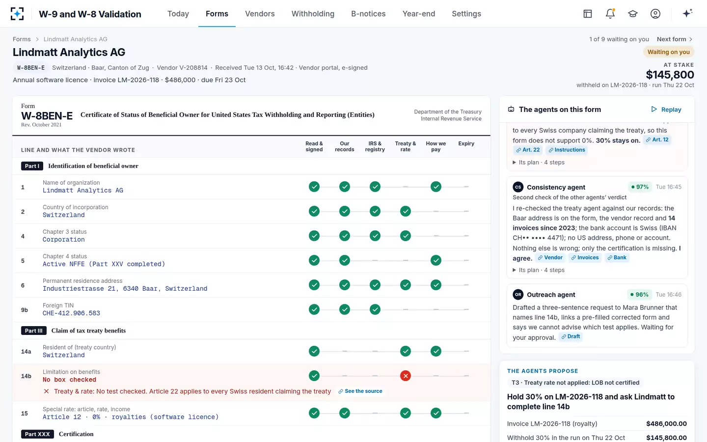 W-9 and W-8 Validation — Every field, every checkpoint