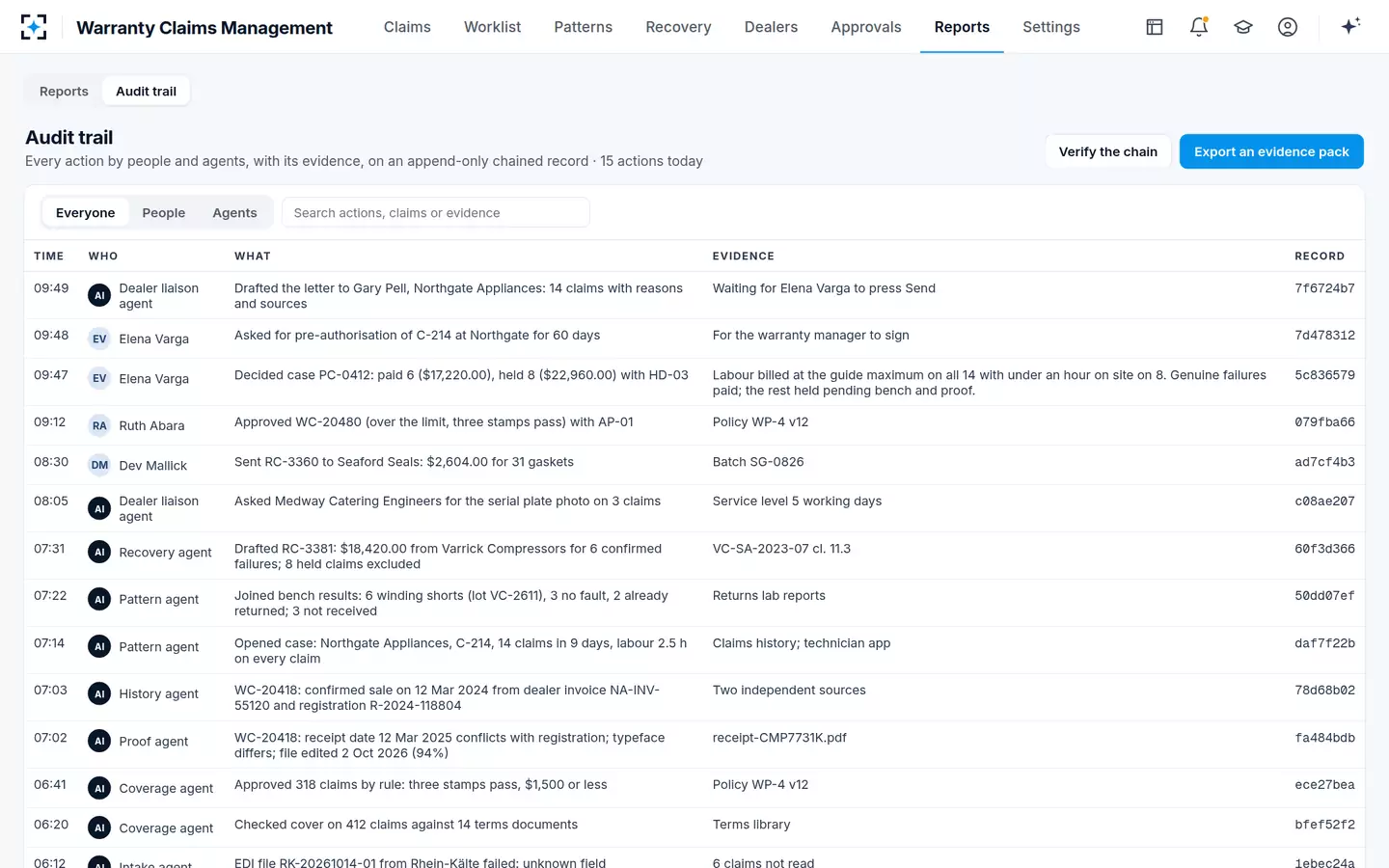 Warranty Claims Management — Audit trail