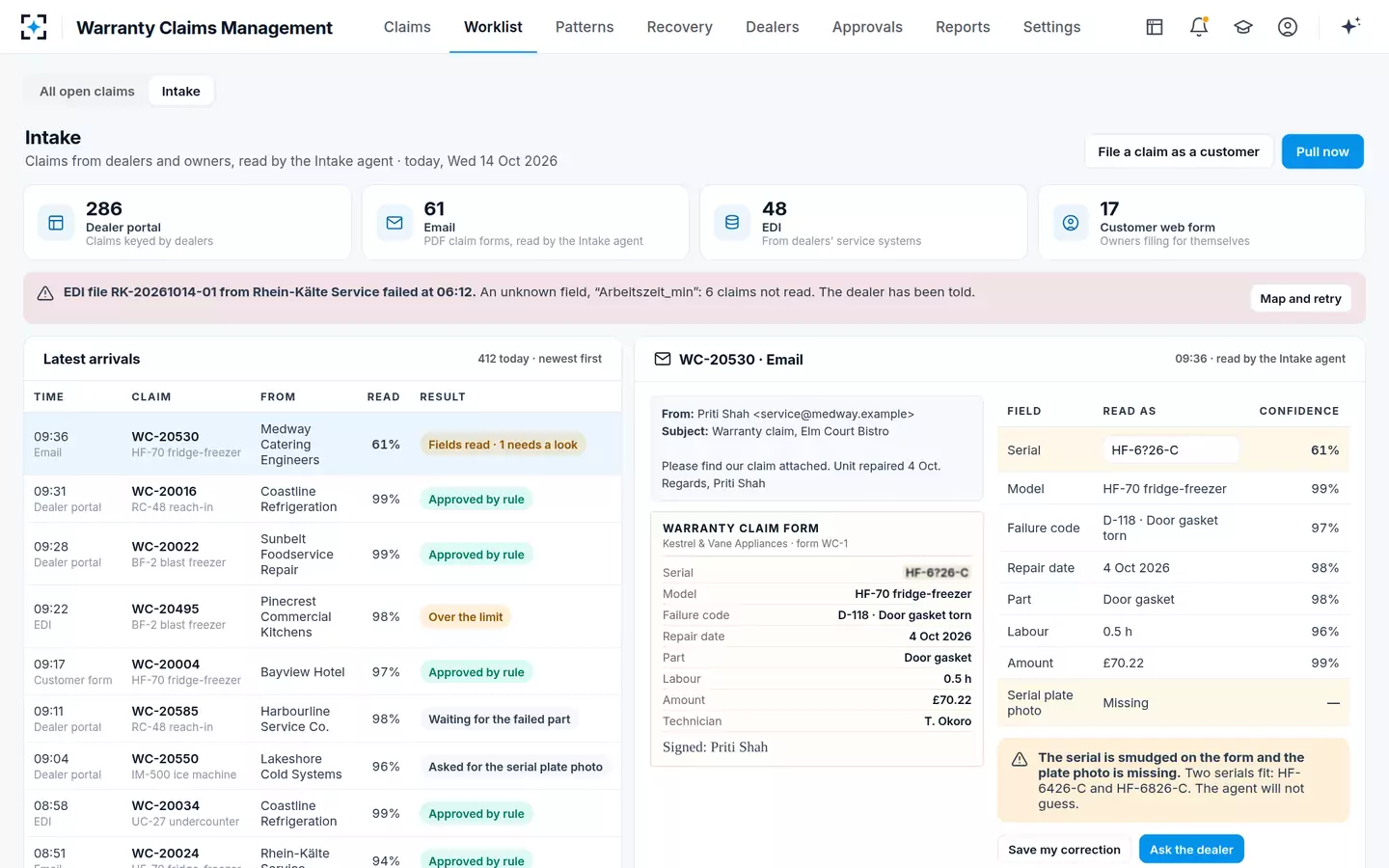 Warranty Claims Management — Intake