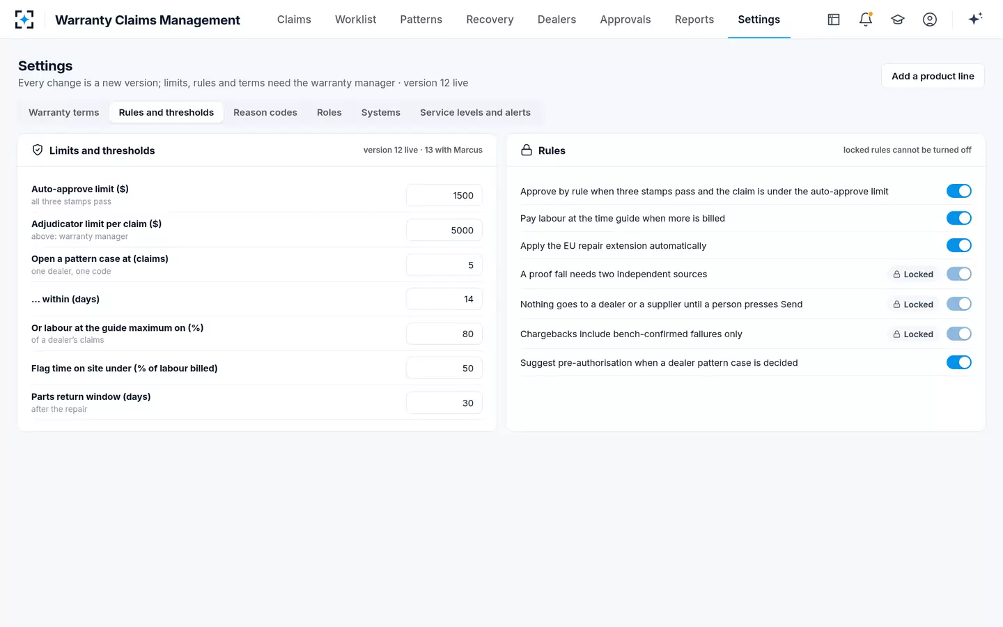 Warranty Claims Management — Your rules