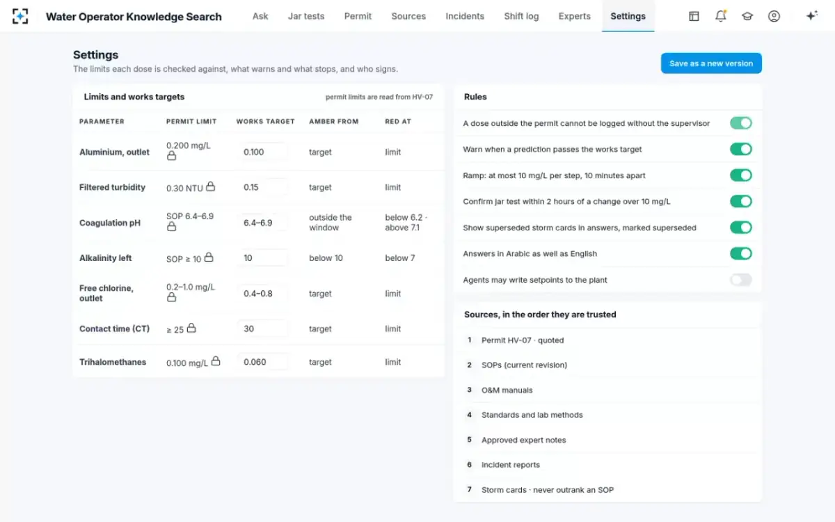 Water Operator Knowledge Search — Your rules