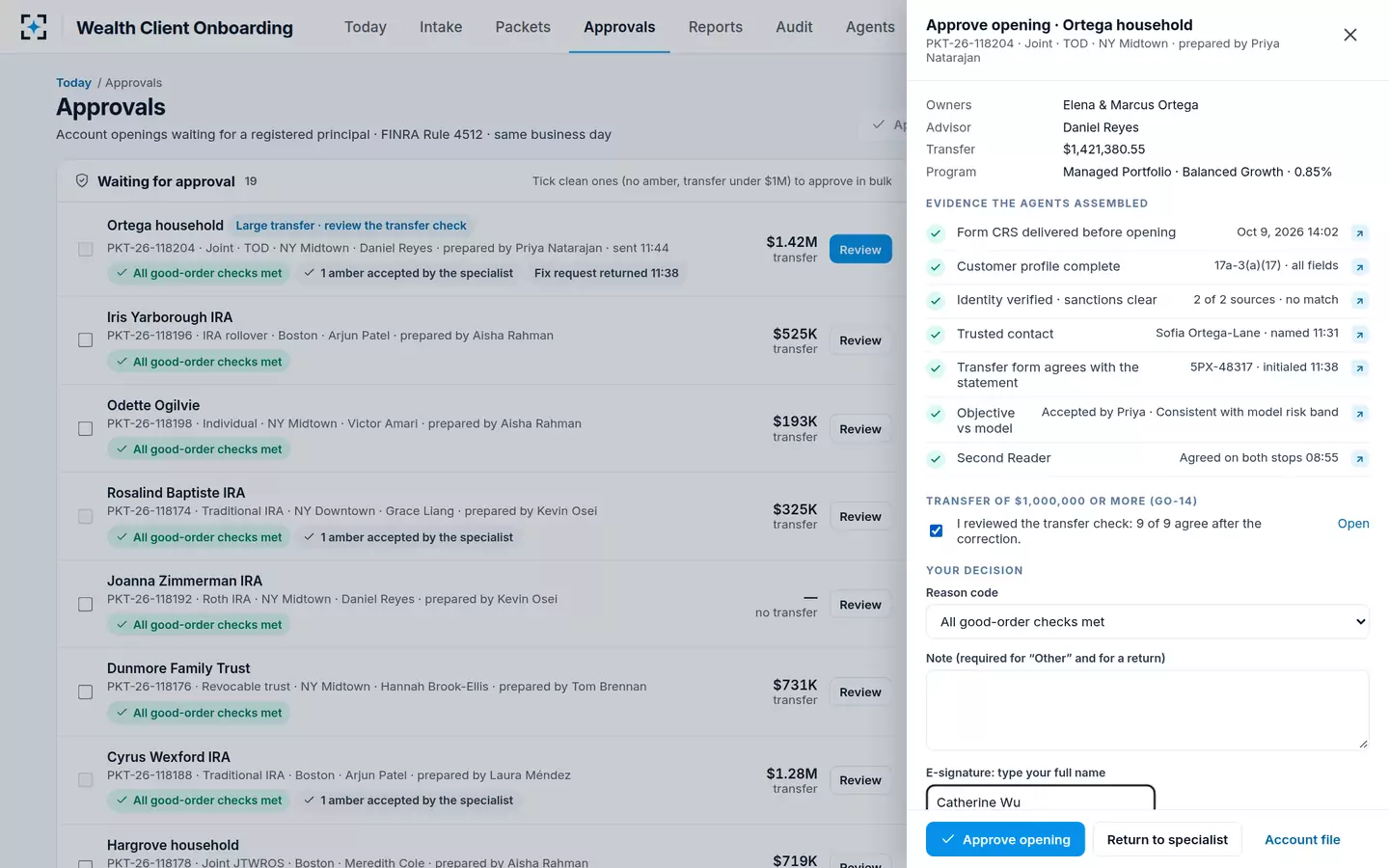Wealth Client Onboarding — Principal approval