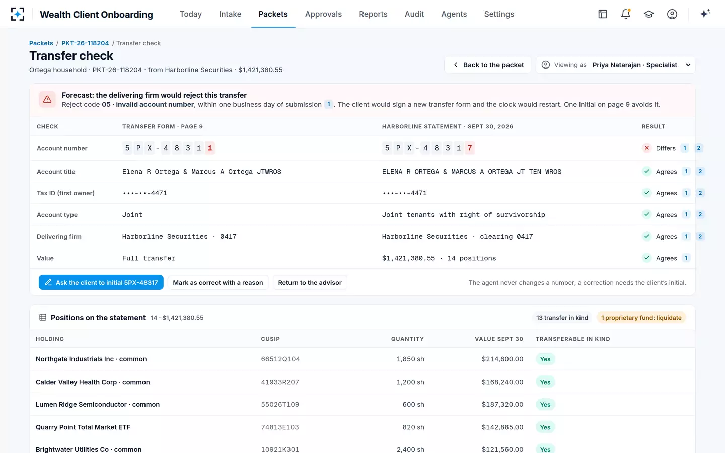 Wealth Client Onboarding — Transfer check