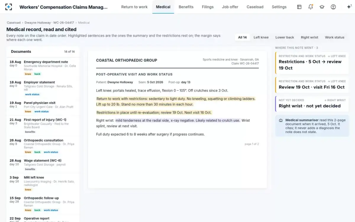 Workers' Compensation Claims Management — Medical record, read and cited
