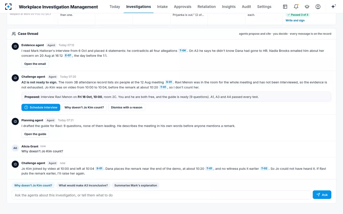Workplace Investigation Management — The case thread