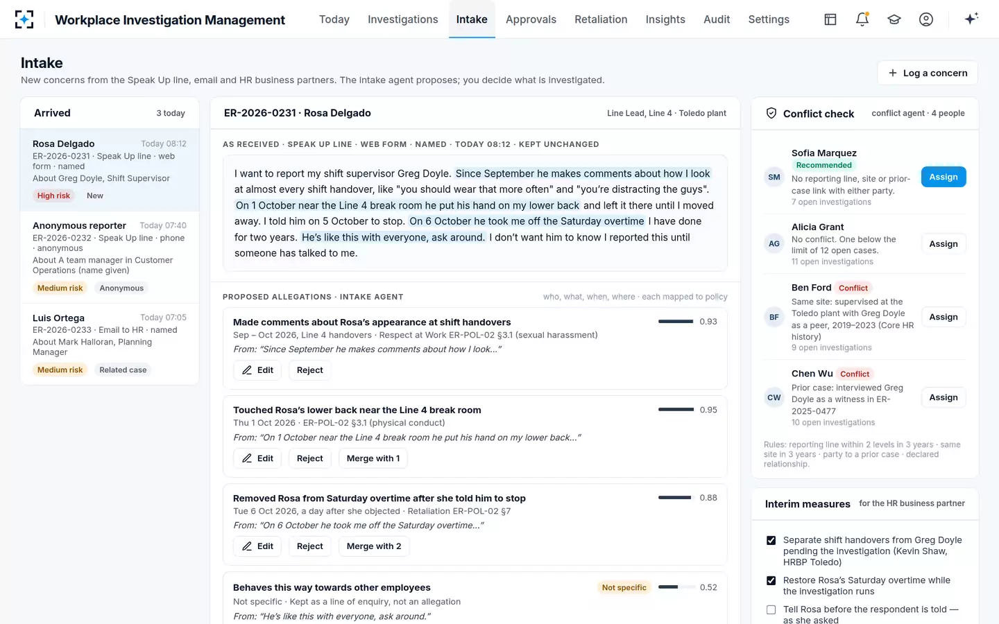 Workplace Investigation Management — Intake
